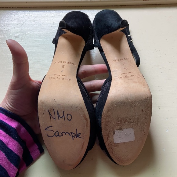 Black Suede Leather Mesh Bow Heels T-Strap Mary Janes Kate Spade 9 Open Toe - Picture 6 of 9